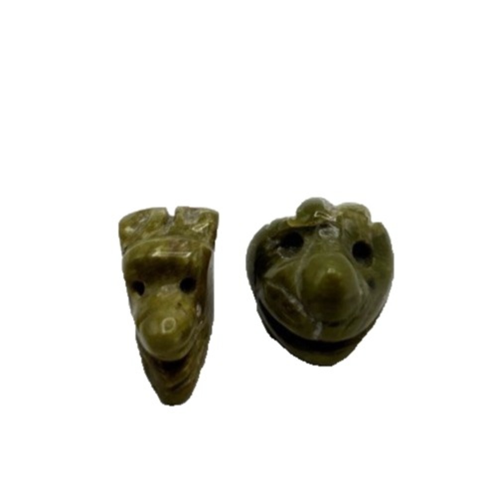 Vintage Mini Green Gemstone Hand Carved Figurines Set of 2 Jade Animal Horse A9